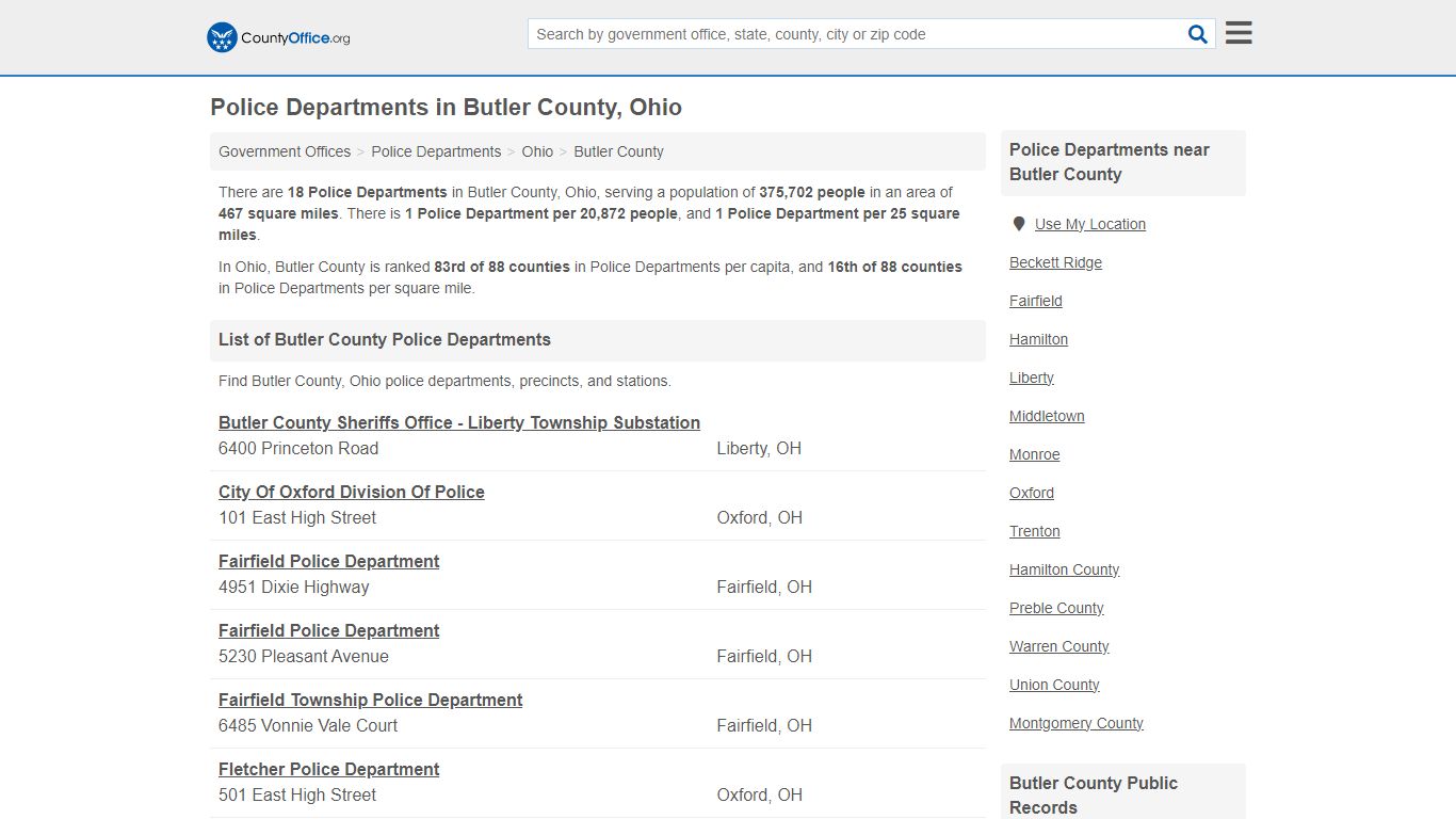 Police Departments - Butler County, OH (Arrest Records & Police Logs)